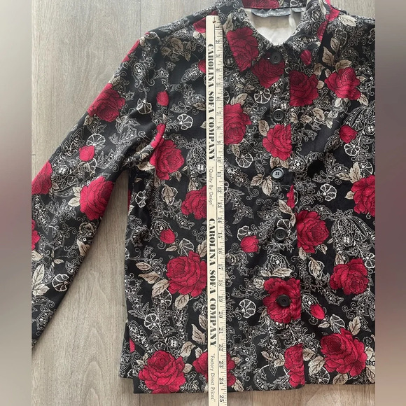 Briggs New York Black Floral Print Faux Suede Button Down Jacket Women’s Large - Picture 10 of 12